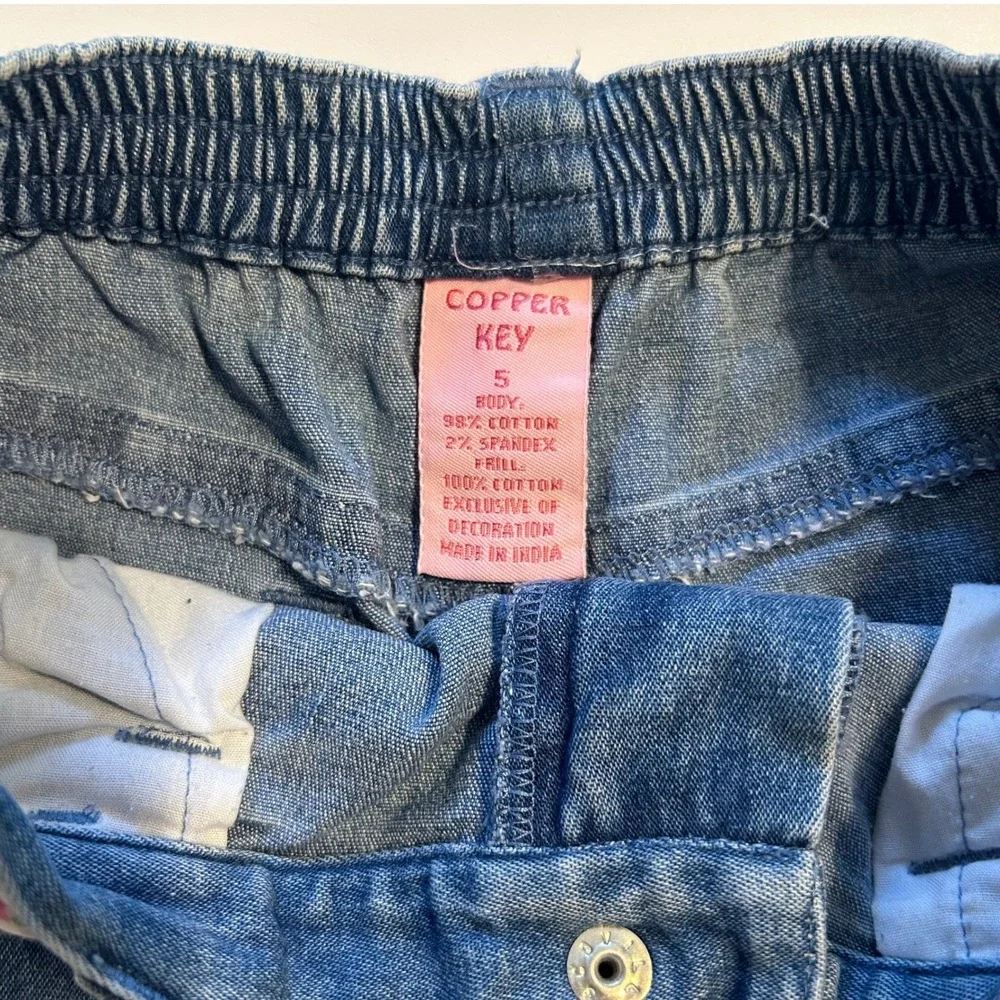 Copper Key Toddler Denim Ruffle Jeans‎ 5 Floral Belt Tie Boho Flare Frill